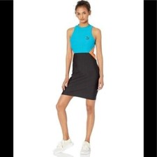 Puma Colorblock Cutout Dress Women Small Blue Black Sporty Chic Bodycon Mini