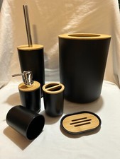 Bamboo BATHROOM SET BIN SOAP DISPENSER TOOTHBRUSH TUMBLER TOILET BRUSH