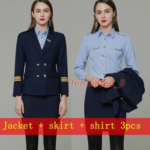 Women's Pilot Uniform Flight Captain Blazer Coat Formal Flight Attendant Costume - Picture 12 of 30