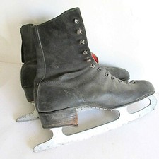 Antique ICE SKATES Girl's Pre Owned Figure Skating Black Leather FREE SH