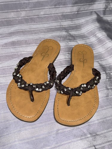 Chanclas Jessica Simpson talla 9 marrón trenzadas con pedrería