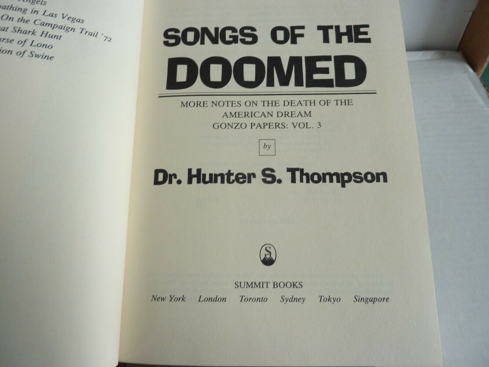 Songs of the Doomed by Dr. Hunter S. Thompson. Gonzo Papers, Vol. 3 1st in DJ Uzupełnij standard
