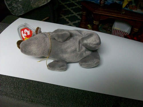 BEANIE BABY SPIKE the RHINOCEROS 1996 RETIRED BIRTHDAY AUGUST 13 WITH NECKLACE - Picture 2 of 9