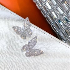 Butterflies Stud Earrings Crystal Zirconia Cubic Silver Plated