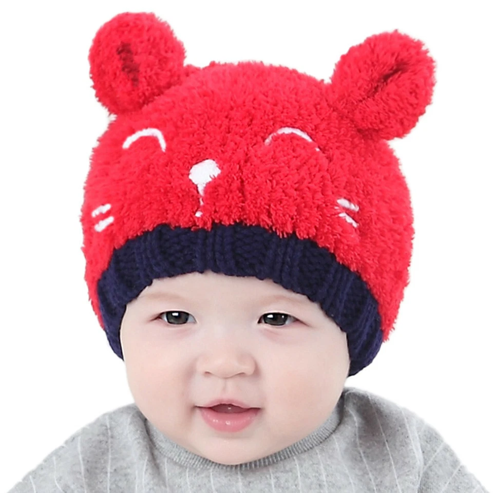 Bebé Niño Niños Niño Niña Invierno Cálido Tejido Crochet Gorro Sombrero Gato Oveja Gorra Foto 2 de 4