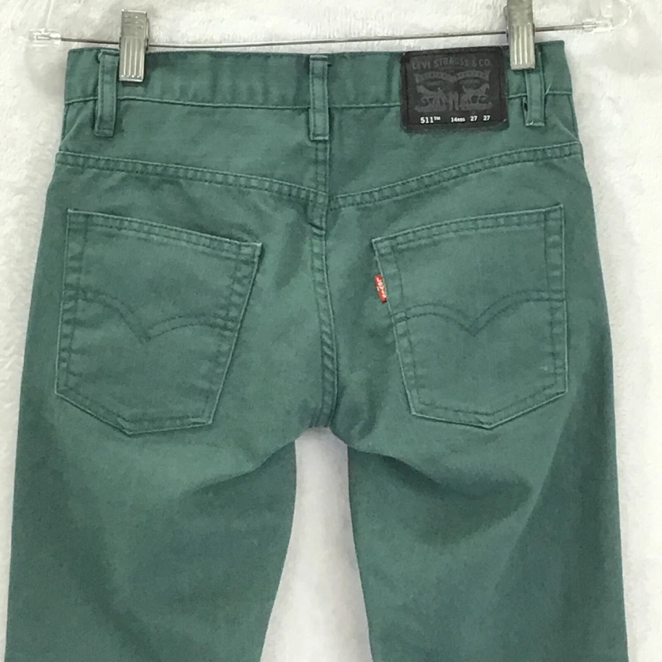 Pantalones de mezclilla Levi's 511 ajustados/verdes tiro medio/niños talla 14 regular/W27 L27  Foto 4 de 4