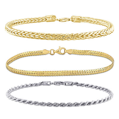 Amour 2-Tone Silver Herringbone, Rope and Foxtail 3 Piece Bracelet Set - 9 in.