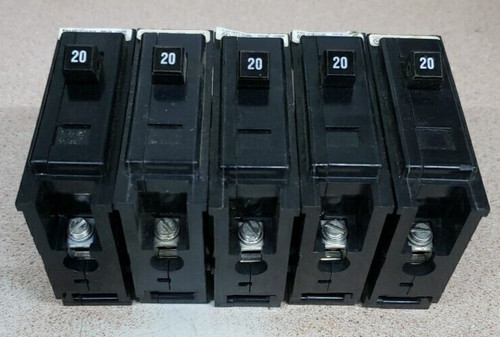 LOT OF 5 EATON BAB1020 20 amp CUTLER HAMER 1-Pole Bolt on 120/240 VAC BA TYPE
