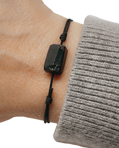 Black tourmaline adjustable cord bracelet energy shield protection men women - Picture 18 of 19