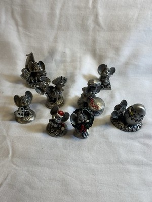 VTG Hallmark Little Gallery Cheddar & Co Pewter Mice Figurines Set Of 8 1983