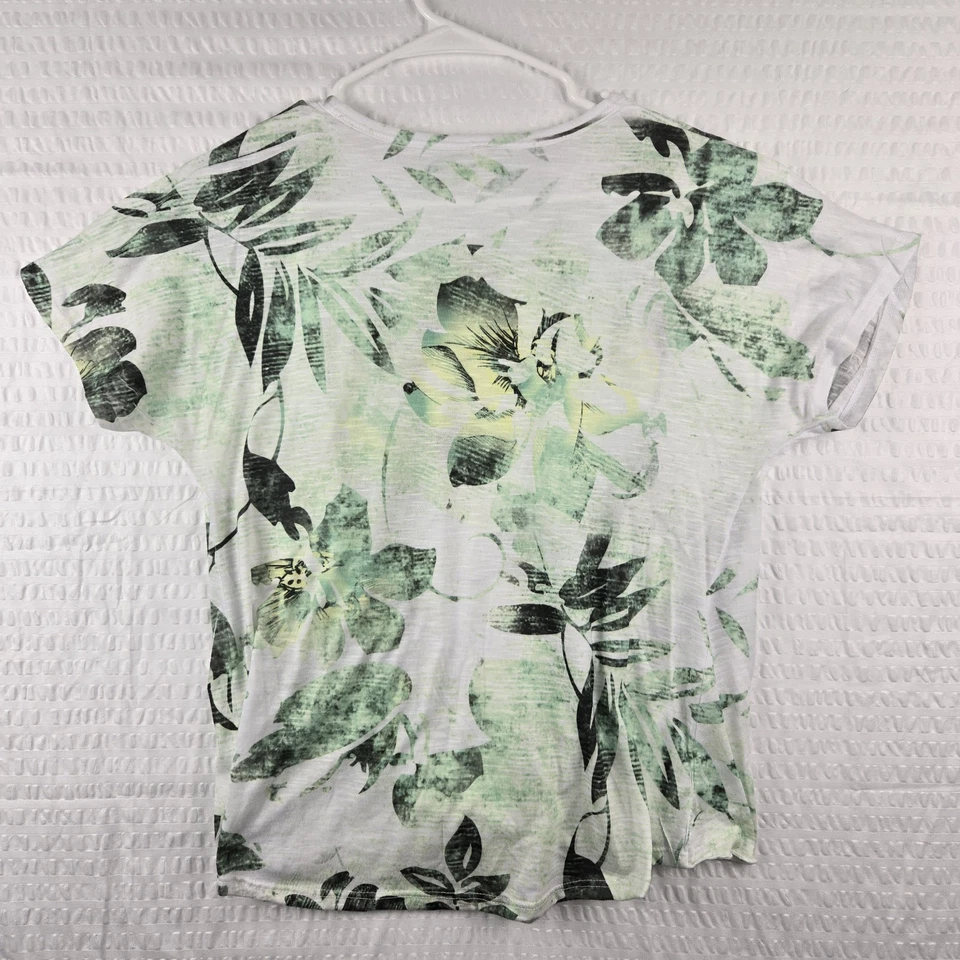 Blusa Tryst Vintage Y2K Verde Floral Manga Curta Dolman Artística Tamanho P EUA - Imagem 2 de 4