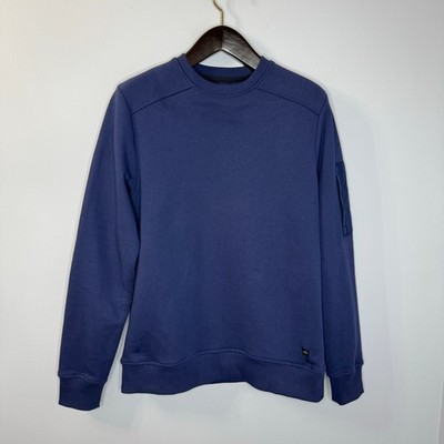 WAHTS  Long Sleeve Crew Neck.Sweatshirt Mens M Zip Pocket Organic Cotton Blue 