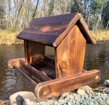 14 inch hanging cedar wood square bird feeder
