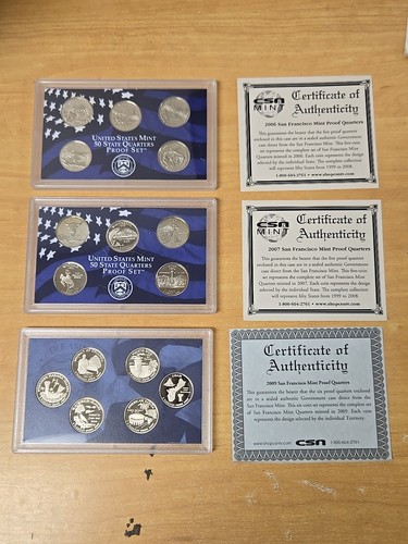 Lot 3 2006 2007 2009 San Francisco CLAD QUARTER PROOF SET with COA - Picture 2 of 8