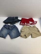 Build A Bear Denim Skirt and Shorts with khaki cargos and red skirt lot of 4