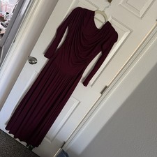 Halara Burgundy Ruched Maxi Dress V-Neck Long Sleeve Solid Women's Size M