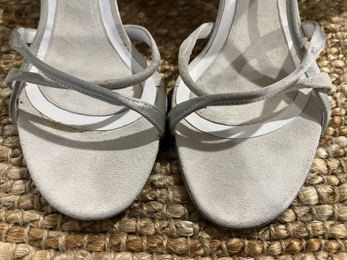 Sandalia de tacón de aguja de satén gris gamuza marfil para mujer Narciso Rodriguez talla 39,5 - Imagen 6 de 19