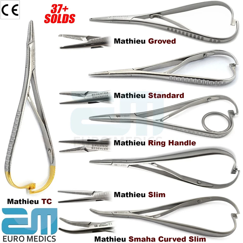 MEDENTRA EURO MEDICS Surgical Forceps Mathieu Needle Holder Ligating Slim Narrow Tip Curved Grooved