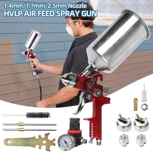 HVLP Automotive Spray Gun Car Paint Tool Pistol 1.4mm 1.7mm 2.5mm Nozzle red 1L