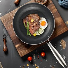 Stainless Steel Nonstick Frying Pan Hybrid Ceramic 12-Inch Pans Stay-Cool Handle