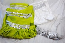 Women's 3pc Satin Dupatta Kurta Set Lime Green  White - Coin Details 37" Chest
