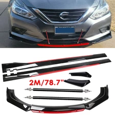 For Nissan Maxima Glossy Black Look Red Front Lip Chin Bumper Side Skirt
