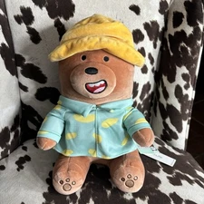 Miniso We Bare Bears Grizz in Raincoat and Rain Hat 13” Bear Mochi Plush NWT