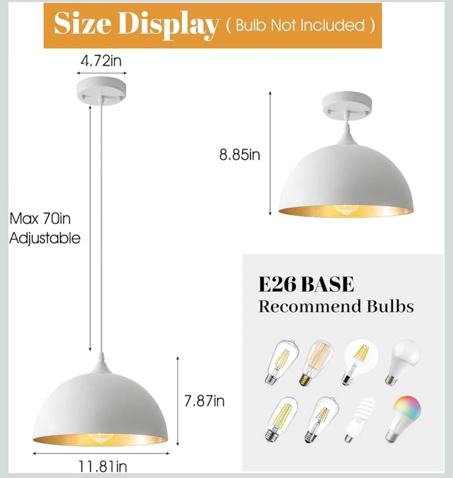 Lámparas Colgantes Industriales 11.8" Blanco Cúpula Colgante Café (Paquete de 2) PINDODO Foto 2 de 2