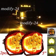 2x 5" Yellow LED Driving Light Spot Pods Fog Lamps Fit Peterbilt Mack Semi Truck