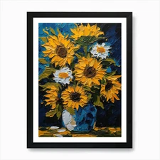 Sunflowers In A Vase - Ai Art Print Framed Wall Art Poster Canvas Print Picture