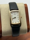 Vintage Timex Tank Watch 20mm Gold Tone Quartz Black Leather New Battery