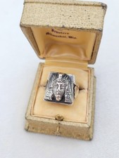 Vintage Sterling Silver Egyptian Pharaoh Head Shield Ring Size 8.5 - 9.6g