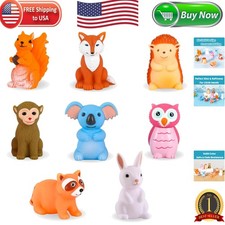 No Hole Bath Toys Set for Infants Toddlers - 8 Safe Animal Toys with Mesh Bag