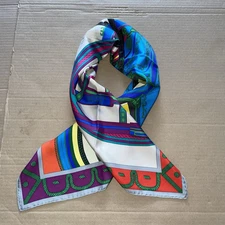 Auth Hermes Silk Scarf 90cm 35” Grey Orange Green Blue Purple
