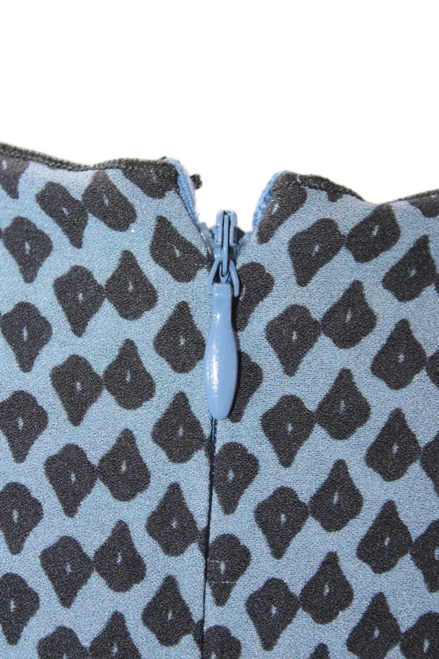 Blusa Derek Lam Feminina Decote V Manga Longa Estampada de Seda Azul Preta Tamanho 0 - Imagem 4 de 4