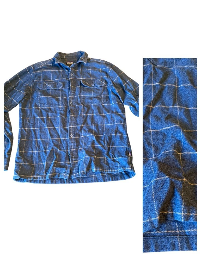 Patagonia Flannel Shirt Mens Medium Blue Green Plaid Organic Cotton