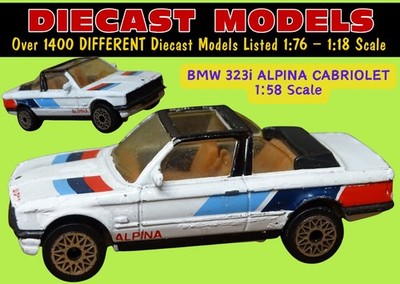WHITE BMW 323i ALPINA CABRIO (E30) M-SPORT COLOURS; 1:58 SCALE DIECAST MODEL CAR