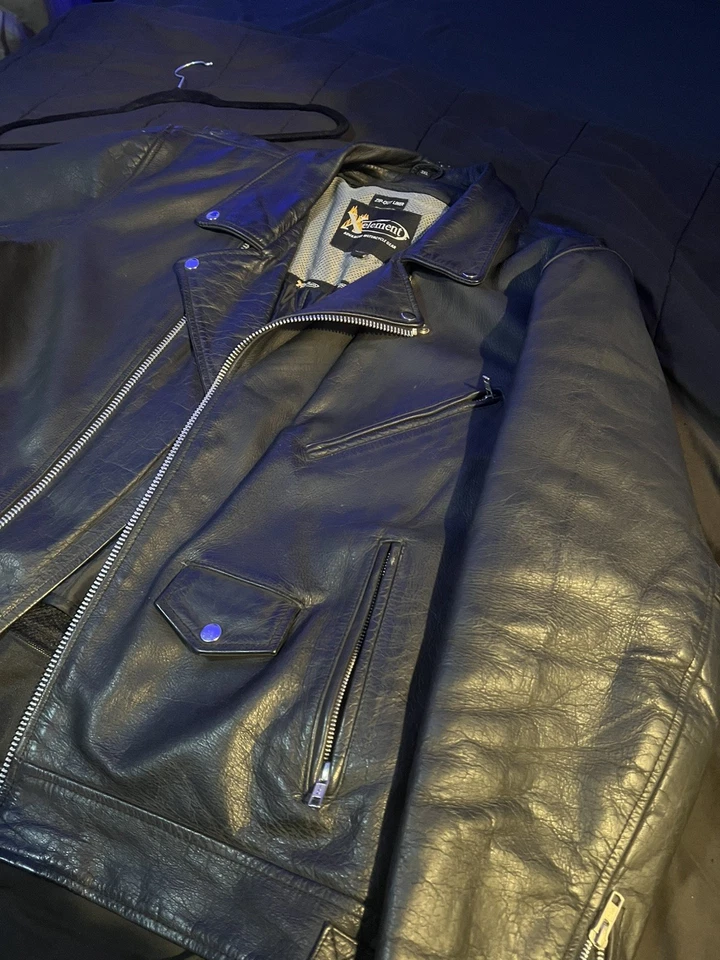 X Element Men’s Heavy Leather Biker Jacket Zip Out Lining Black 3XL Buckle  - Image 4 of 4