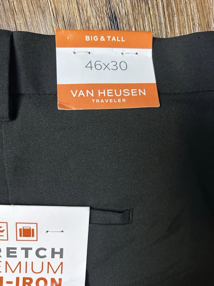 Pantalones de vestir Van Heusen Traveler elásticos premium sin hierro negros 46x30 nuevos con etiquetas Big Tal Foto 4 de 4
