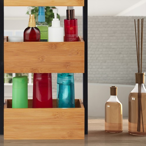 Scaffale da bagno in bambù Contenitore per cosmetici 3 ripiani Design moderno - Foto 2 di 8