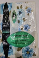 Penney's Pillow Cases 100% Cotton Strong Muslin 42 X 36 Blue Floral Pattern Vtg