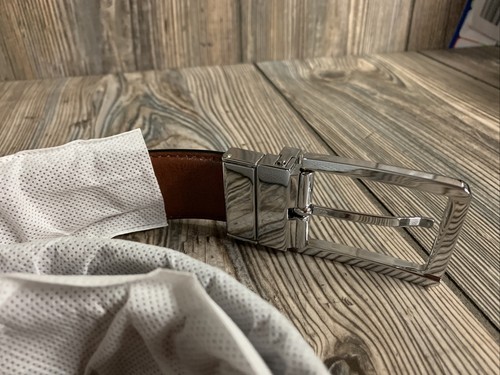 Mens Belt-Leather Dress Belt For Male Classic Black Reversible To Brown Size 32 - Picture 2 of 4