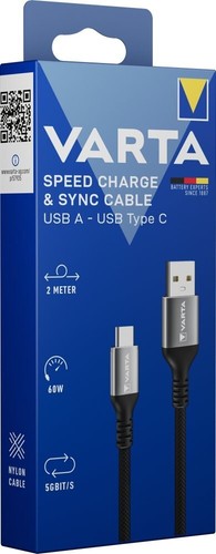 VARTA Vitesse Charge & Synchronisation Câble USB A - Type C Noir Nylon 2m 57935 - Photo 2 sur 9