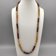 Boho Chic Warm Tone Wood Disc Beads 22" Necklace Vintage Chunky Funky c 1990's