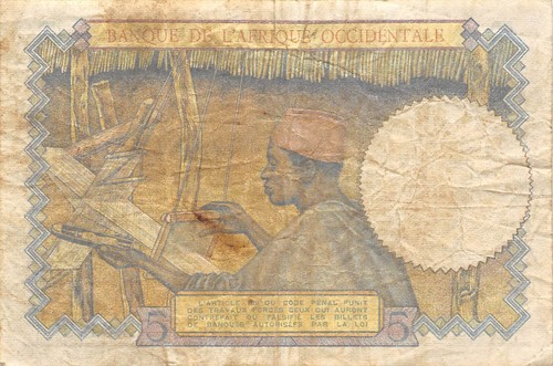 French West Africa 5 Francs 22.4.1942 Series S circulated Banknote G. A4 - Picture 2 of 2