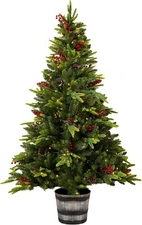 5FT Snow Flocked Artificial Christmas Tree with LED Lights Pinecones Berry