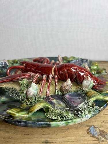 Large Palissy Majolica Lobster Decorative Plate Caldas Da Rainha Portugal - Picture 5 of 11