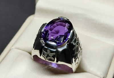 !4 Kt Deep Purple Amethyst Sterling Silber 925 Handarbeit Herren Marmor Design Ring