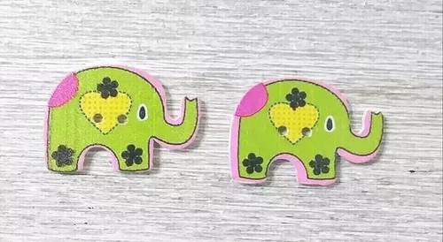 elephant jungle wood buttons sewing crafts 2 holes 1 1/8 inch green yellow 2pc