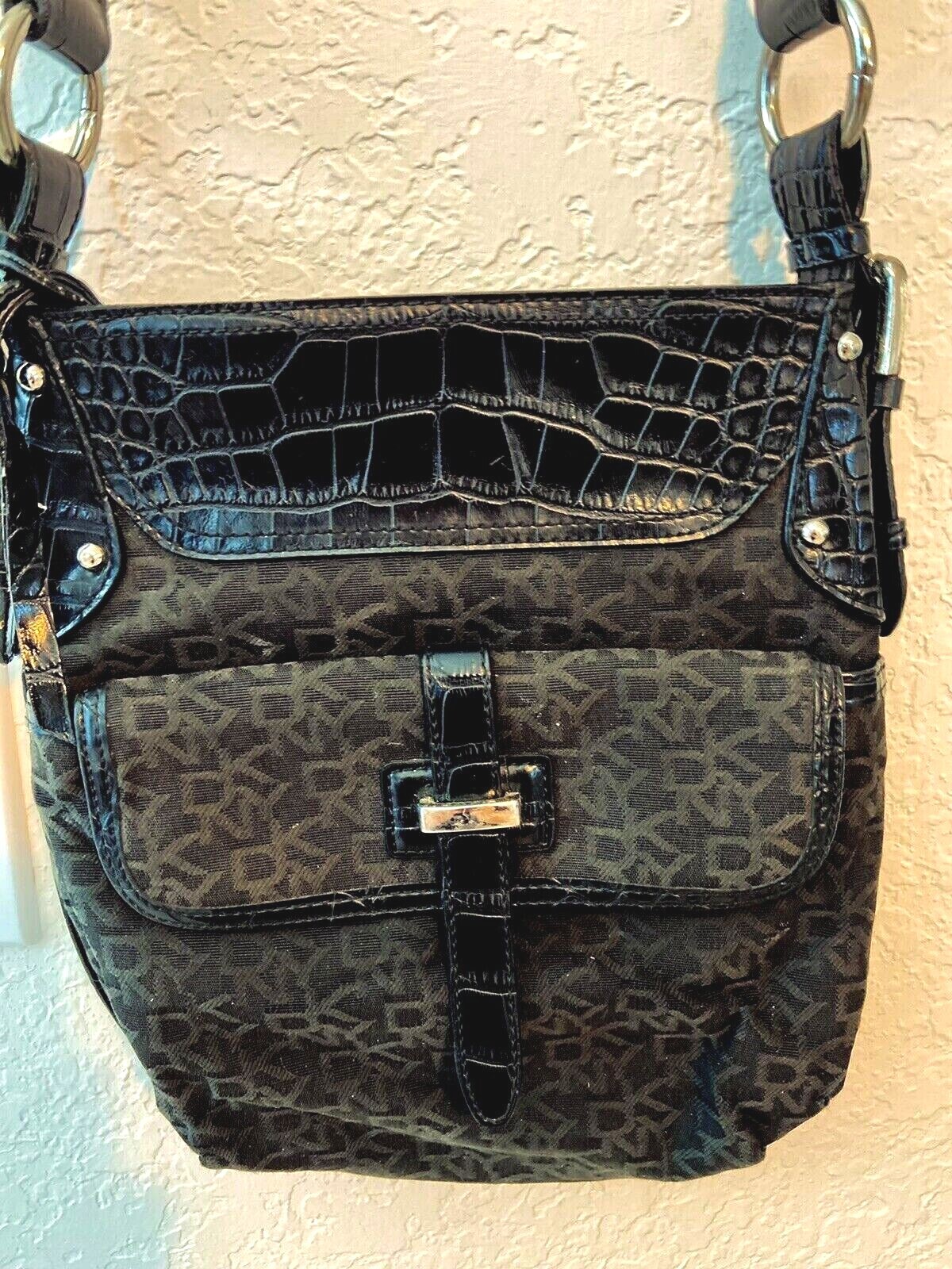 DKNY DESIGNER CROSSBODY SHOULDER BAG, BLACK LOGO CANV… Gem